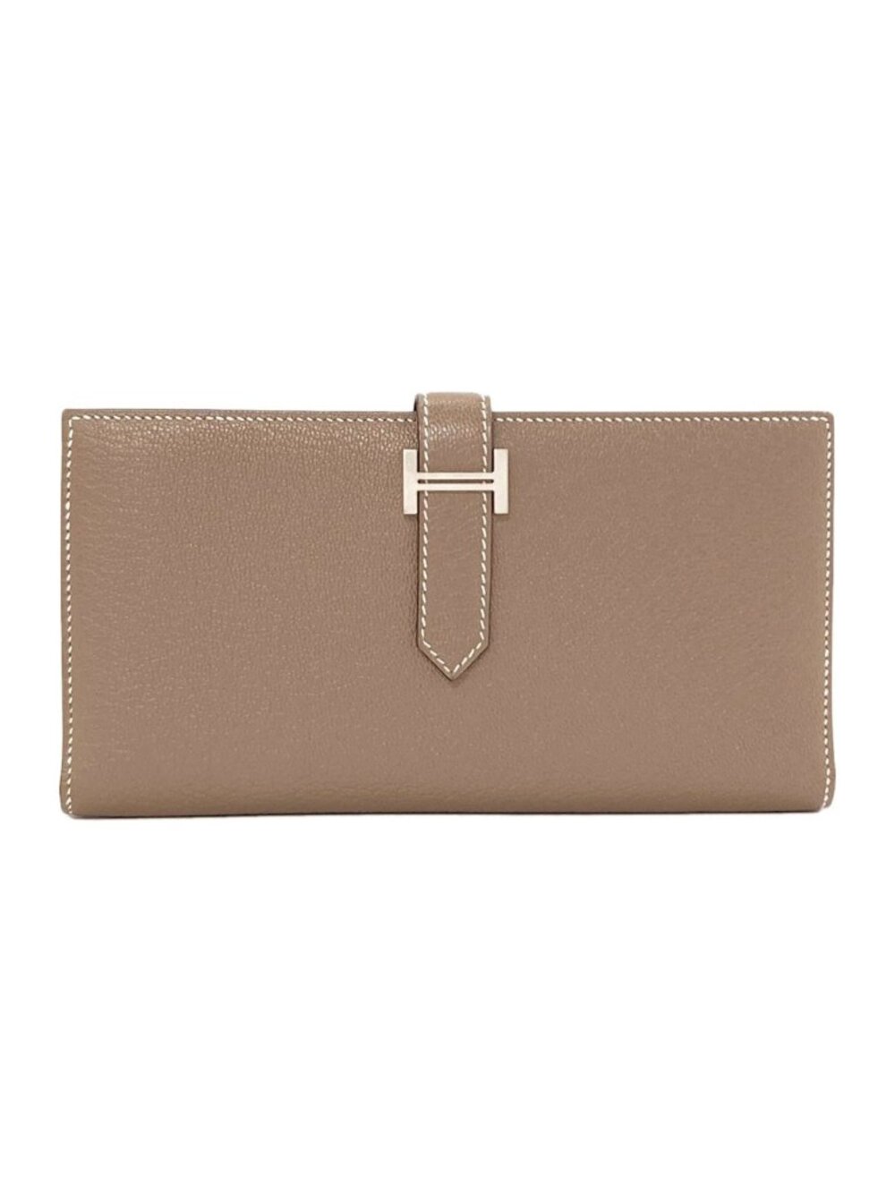 Hermes Bearn Soufflet Etaupe Silver Wallet Chevre